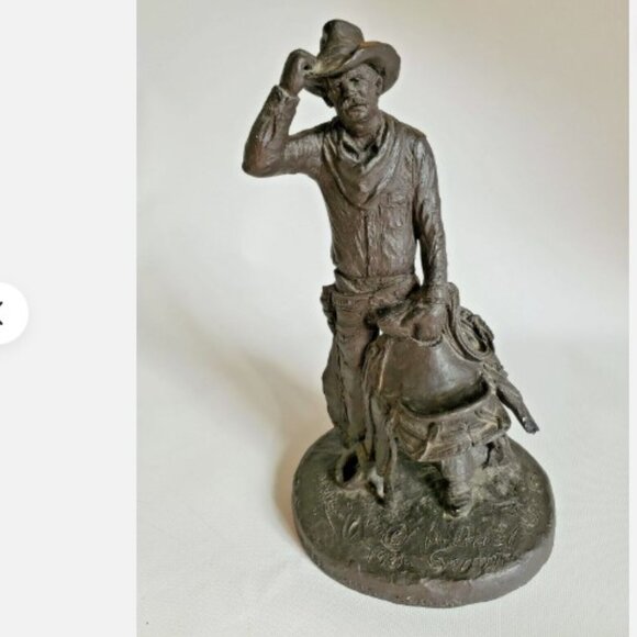 Vintage Michael Garman Cowboy Sculpture Saddle Western Art 1982